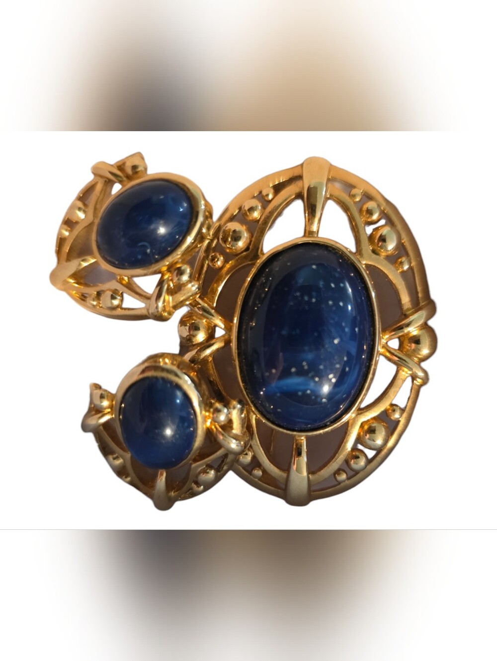Avon Gold-Tone Blue Cabochon Statement Brooch And Earring Set - Women Jewelry